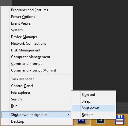screenshot of windows + X menu